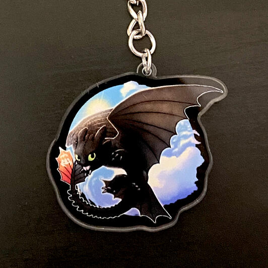 A HHTYD keychain, featuring Toothless on one side and Light Fury on the other!